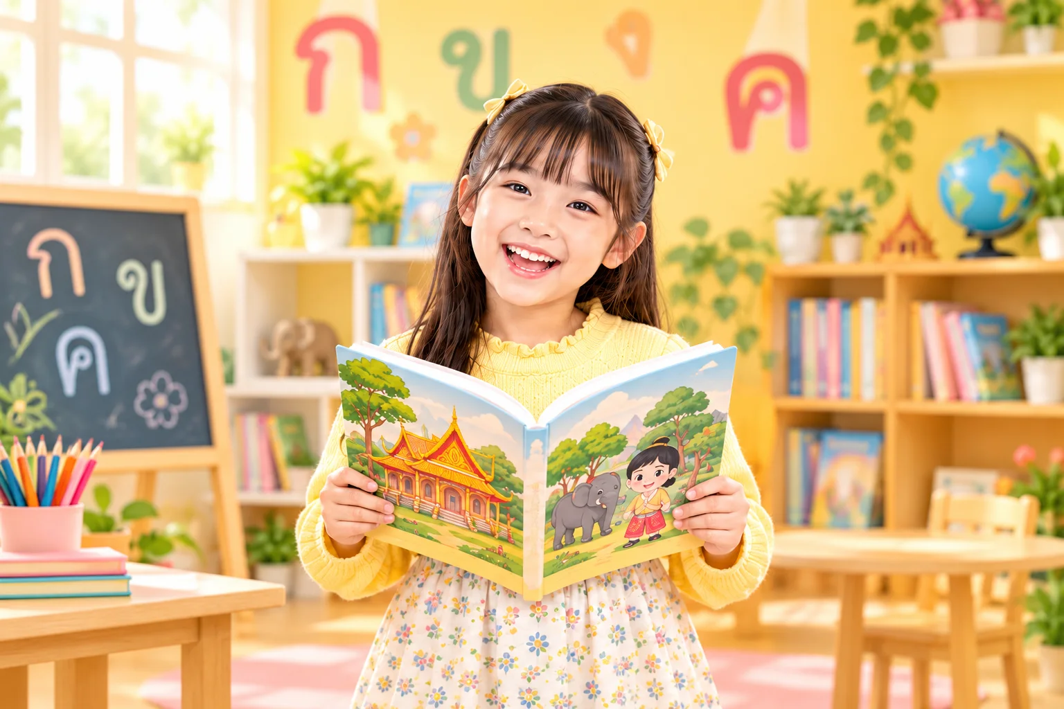 นักเรียนอ่านหนังสือภาษาไทย